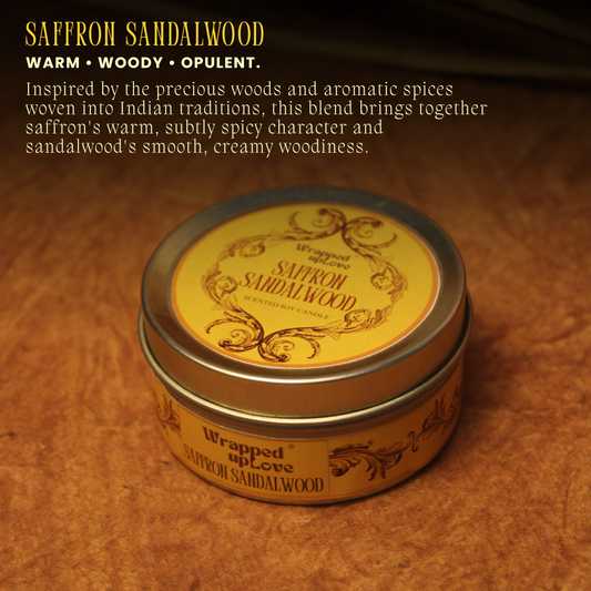 Saffron Sandalwood Scented Soy Tin Candle – Vintage Indian Collection | 50 g