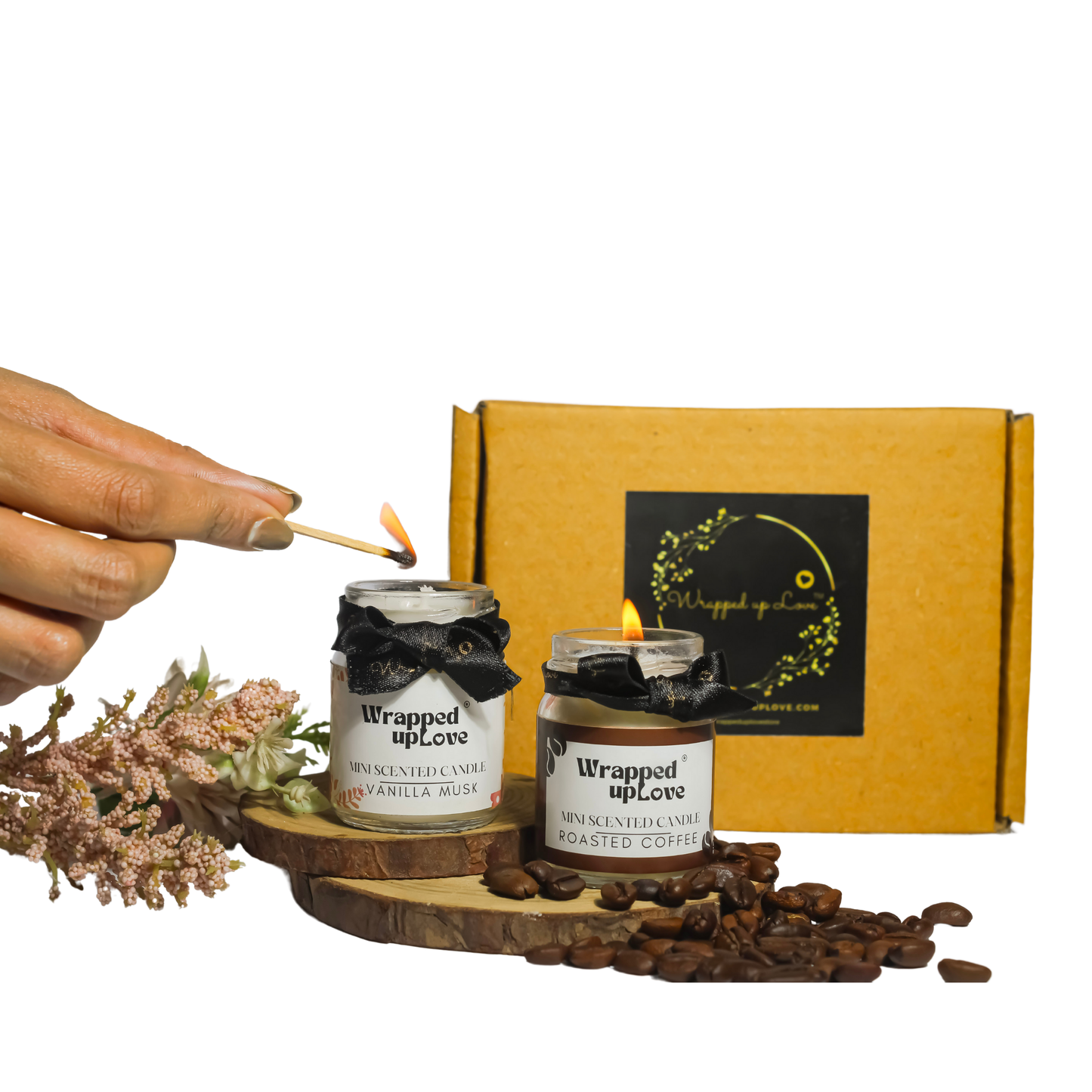 Mini Scented Candles pack of 2 - Roasted Coffee and Vanilla Musk