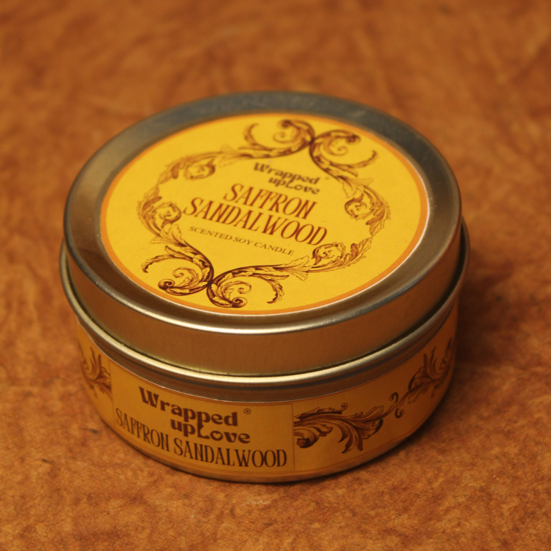 Saffron Sandalwood Scented Soy Tin Candle – Vintage Indian Collection | 50 g