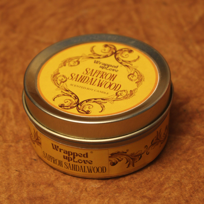 Saffron Sandalwood Scented Soy Tin Candle – Vintage Indian Collection | 50 g