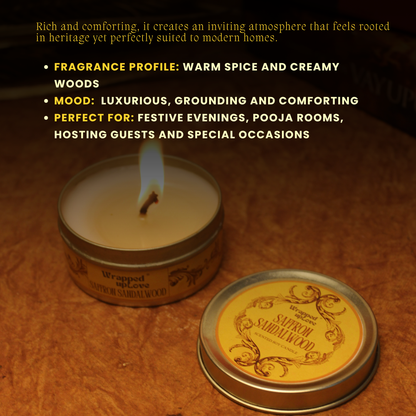 Saffron Sandalwood Scented Soy Tin Candle – Vintage Indian Collection | 50 g