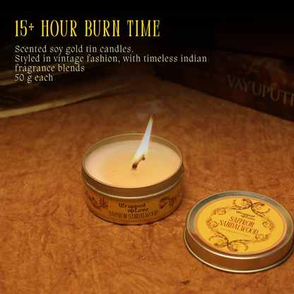 Saffron Sandalwood Scented Soy Tin Candle – Vintage Indian Collection | 50 g