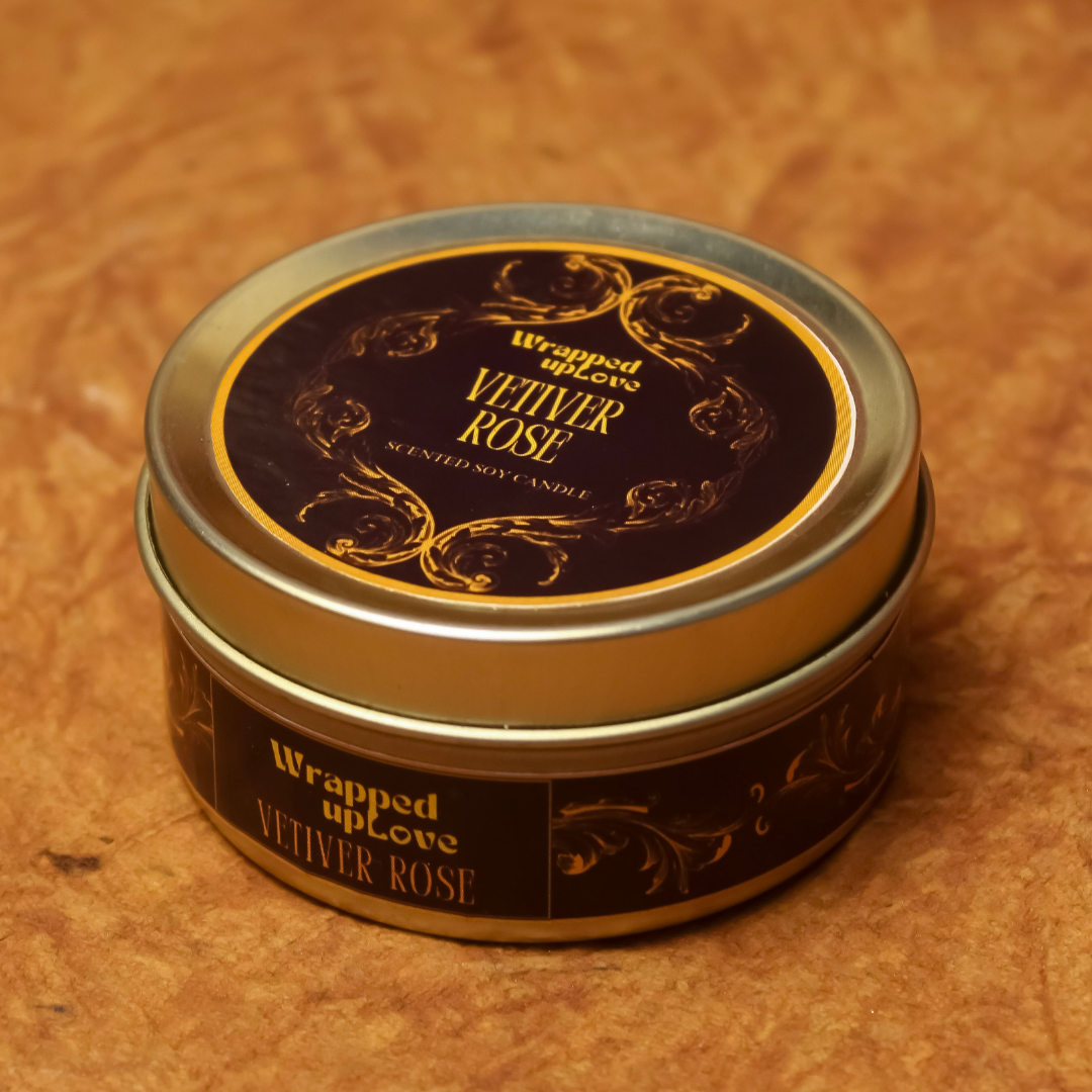 Vetiver Rose Scented Soy Tin Candle – Vintage Indian Collection | 50 g