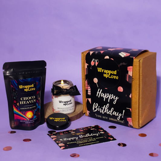 Happy Birthday gift box (1 chocoheaven chocolate bonbon/ 1 scented candle)