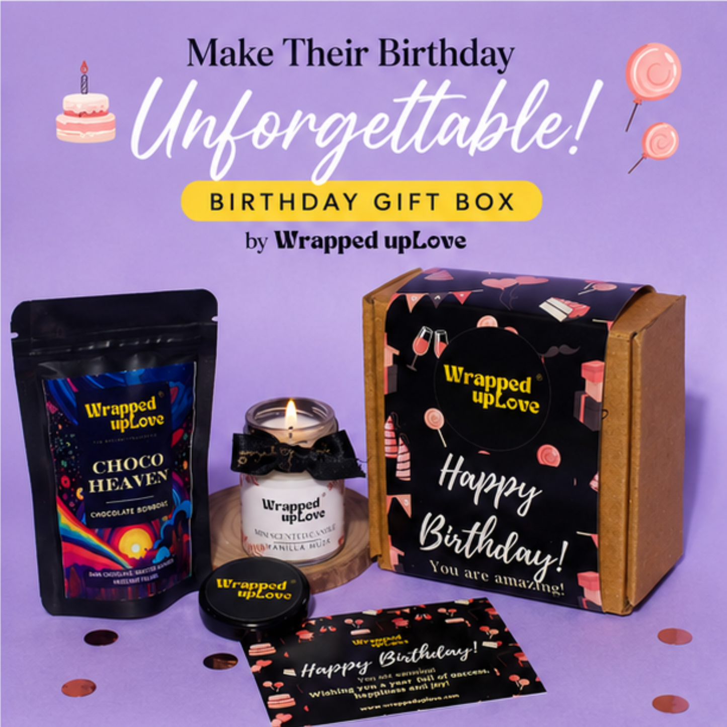 Happy Birthday gift box (1 chocoheaven chocolate bonbon/ 1 scented candle)