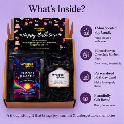 Happy Birthday gift box (1 chocoheaven chocolate bonbon/ 1 scented candle)