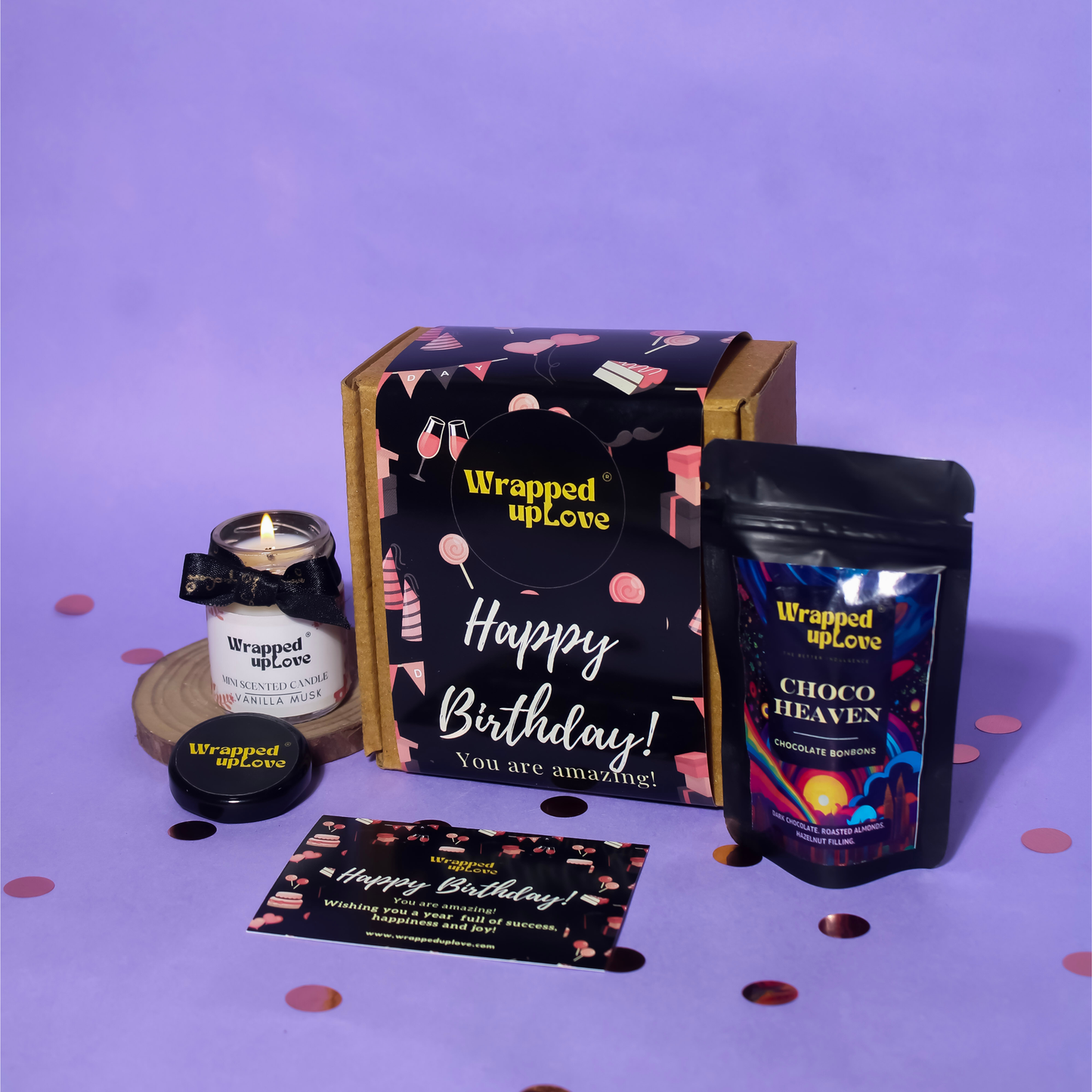 Happy Birthday gift box (1 chocoheaven chocolate bonbon/ 1 scented candle)
