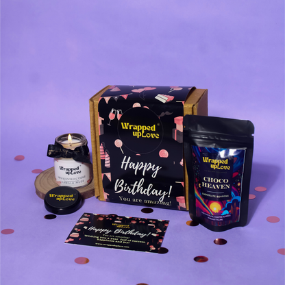 Happy Birthday gift box (1 chocoheaven chocolate bonbon/ 1 scented candle)