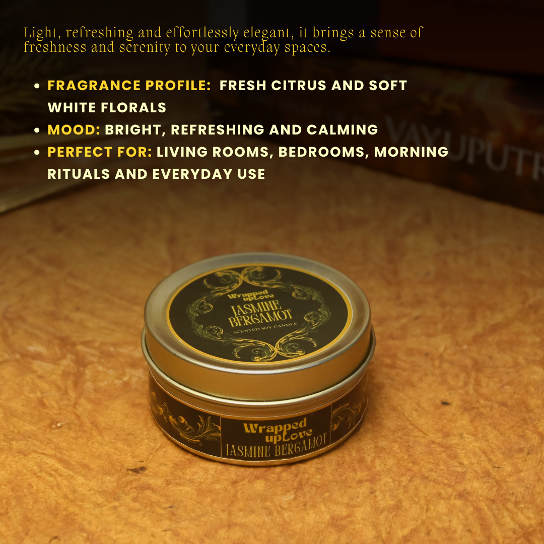 Jasmine Bergamot Scented Soy Tin Candle – Vintage Indian Collection