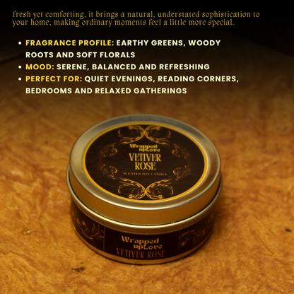 Vetiver Rose Scented Soy Tin Candle – Vintage Indian Collection | 50 g