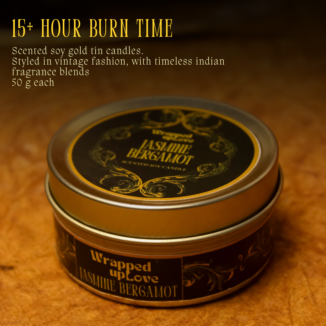 Jasmine Bergamot Scented Soy Tin Candle – Vintage Indian Collection