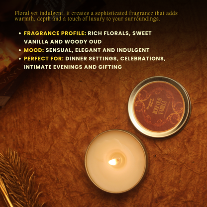 Rose Vanilla Oud Scented Soy Tin Candle – Vintage Indian Collection | 50 g