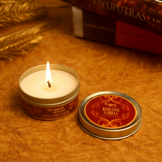 Rose Vanilla Oud Scented Soy Tin Candle – Vintage Indian Collection | 50 g