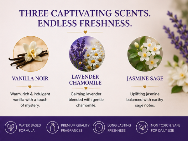 Room Freshener Spray Pack of 3 | Lavender Chamomile, Jasmine Sage, Vanilla Noir